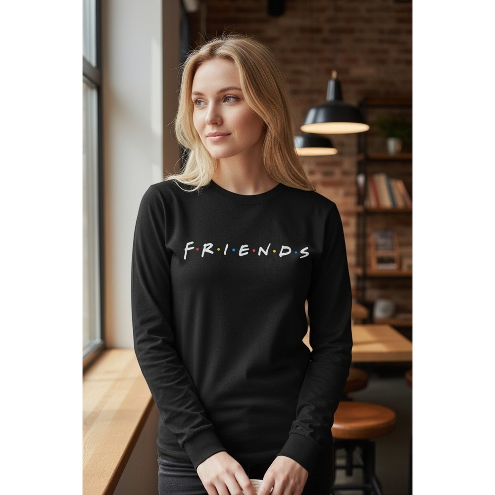 Friends The TV Series Black Long Sleeve Top Womens S 90's Nerd Hipster